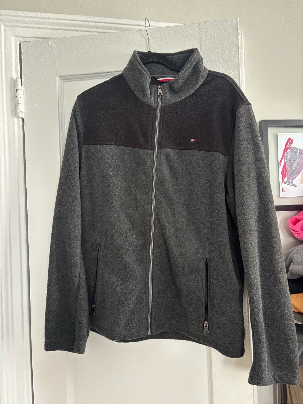 Tommy Hilfiger Men's Charcoal and Black Full-Zip Fleece Sweater